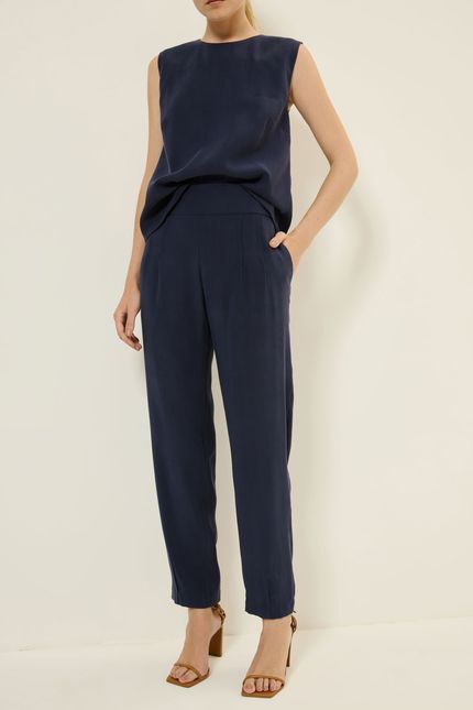 Calça cupro acetinado pala azul rock
