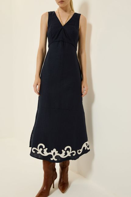 Vestido rami midi bordado azul rock
