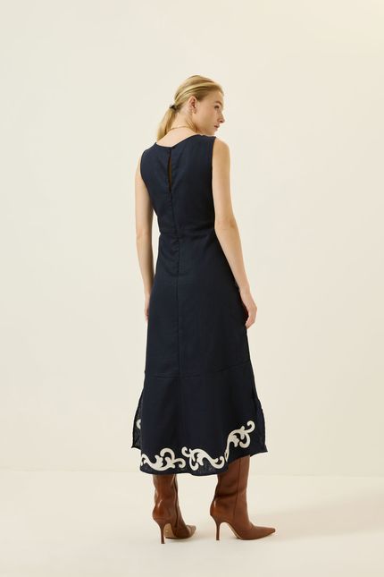 Vestido rami midi bordado azul rock
