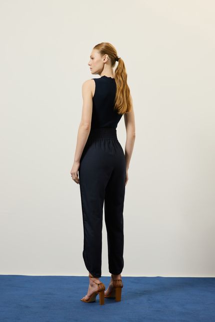 Calça rami cós bordado azul rock