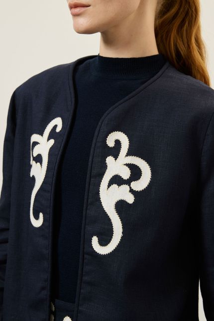 Casaco rami bordado azul rock