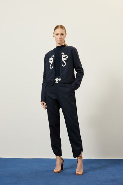 Casaco rami bordado azul rock