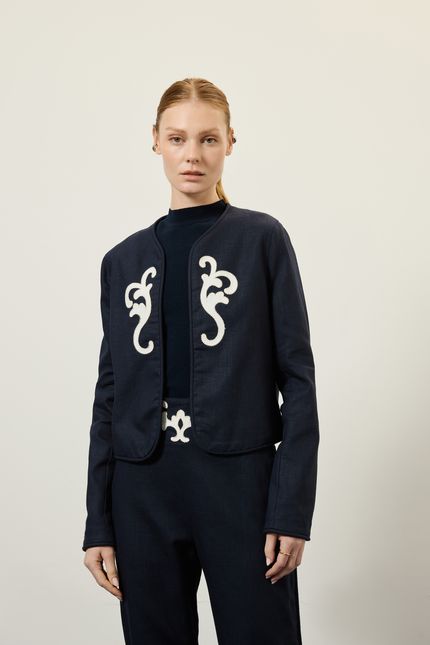 Casaco rami bordado azul rock