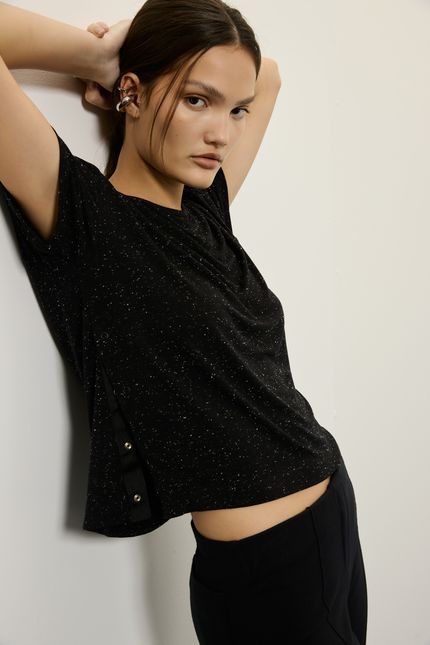 Blusa tshirt botões pb preto