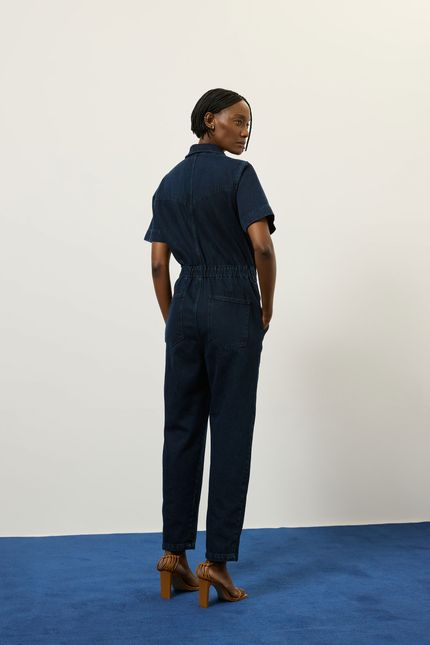 Macacão jeans zíper jeans