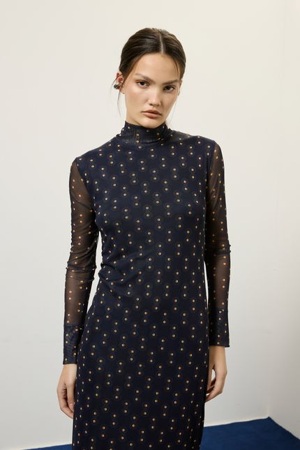 Vestido tule gola bossa azul rock