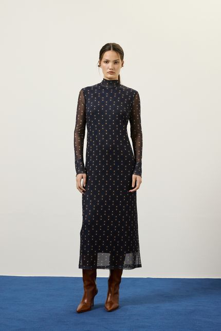 Vestido tule gola bossa azul rock
