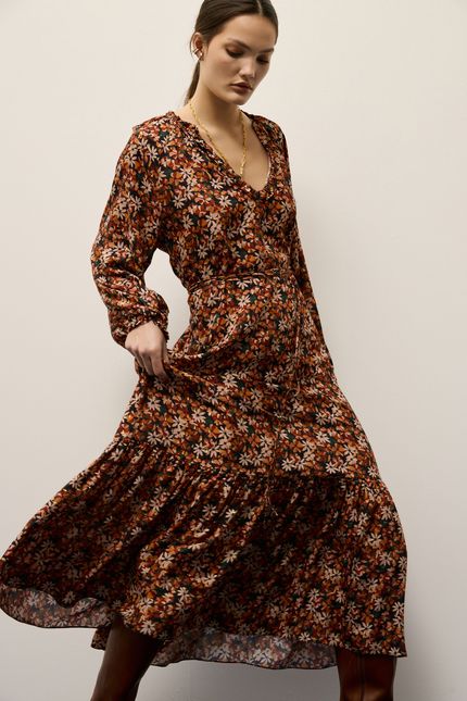 Vestido longo floral tropicália floral tropicália vermelho soul