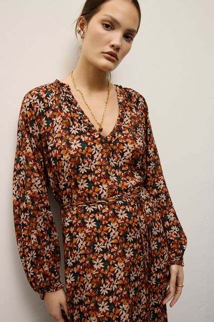 Vestido longo floral tropicália floral tropicália vermelho soul