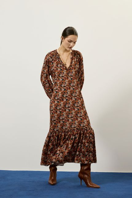 Vestido longo floral tropicália floral tropicália vermelho soul