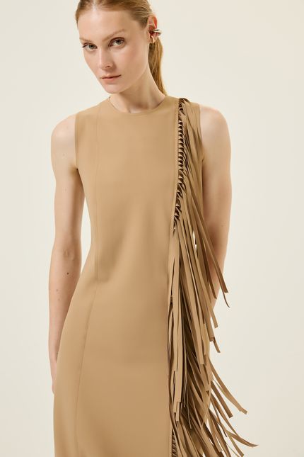 Vestido franja detalhe block bege regional