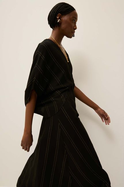 Vestido lurex listra midi preto