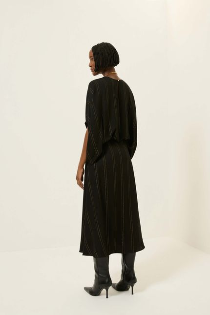 Vestido lurex listra midi preto