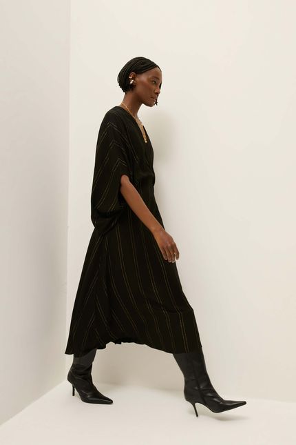 Vestido lurex listra midi preto