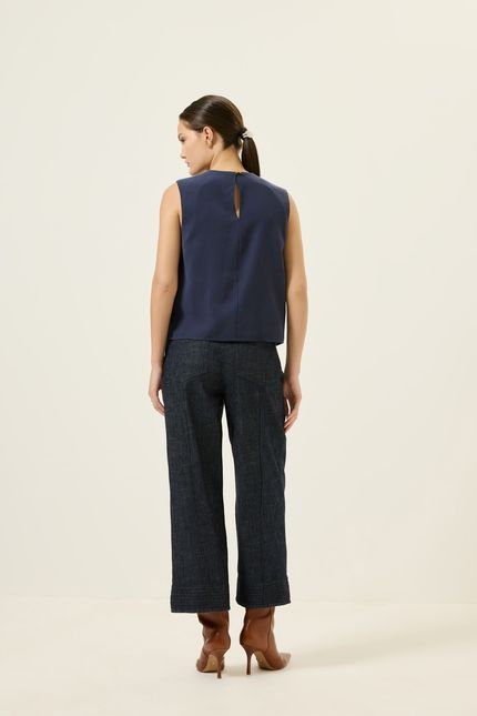 Blusa cupro acetinado sm azul rock