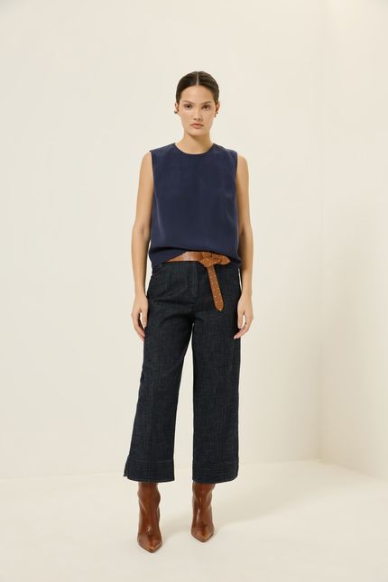 Blusa cupro acetinado sm azul rock