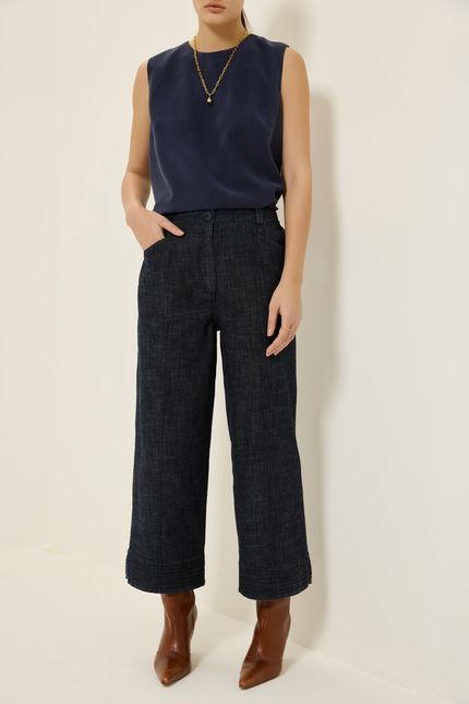 calça jeans cropped pesponto jeans
