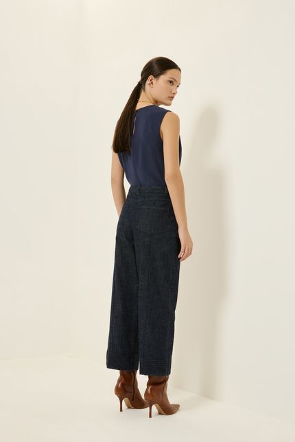 calça jeans cropped pesponto jeans