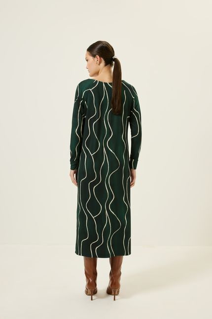 Vestido midi cinto instrumentos instrumentos verde jazz