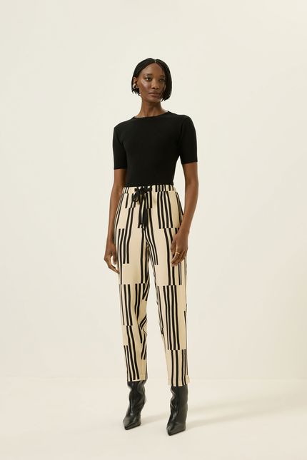 Calça amarração partituras preto com bege