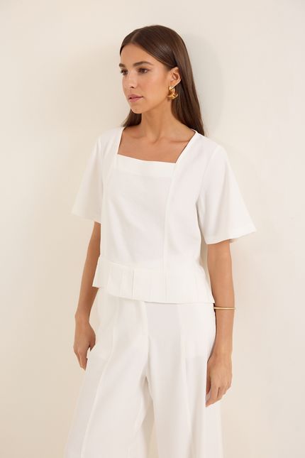 Blusa cupro barra nervuras off white