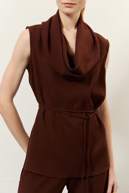Blusa crepe túnica gola  marrom madeira