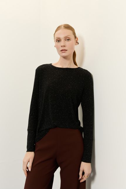 Blusa ml punho botões pb preto