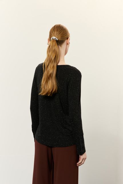Blusa ml punho botões pb preto