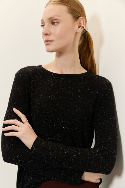 Blusa ml punho botões pb preto
