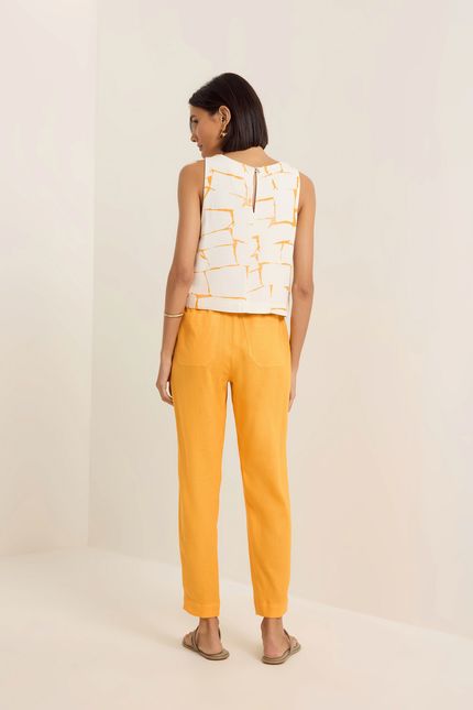 Calça cambraia elástico cós amarelo ouro