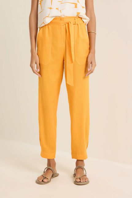 Calça cambraia elástico cós amarelo ouro