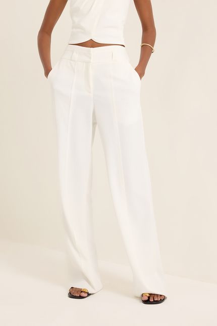 Calça cós duplo alfaiataria crepe malha off white