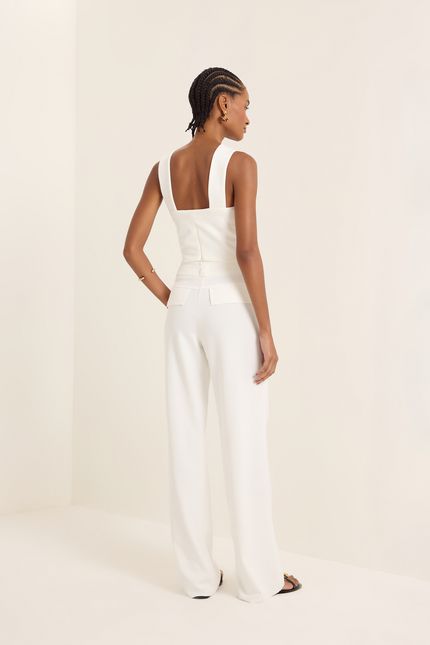 Calça cós duplo alfaiataria crepe malha off white