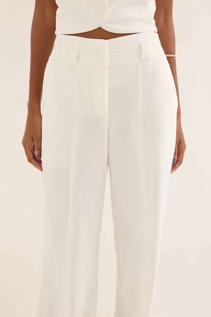 Calça cós duplo alfaiataria crepe malha off white