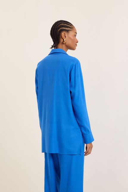 Camisa linho bolsos azul topazio