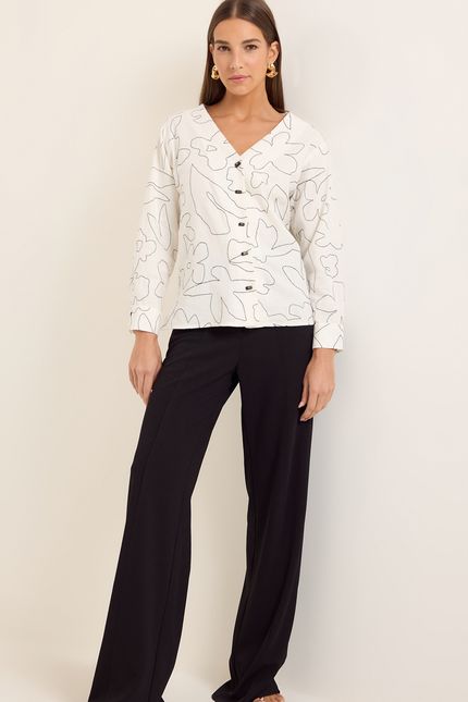 Camisa linho bordado botânica off white