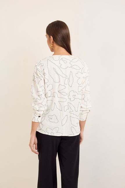 Camisa linho bordado botânica off white