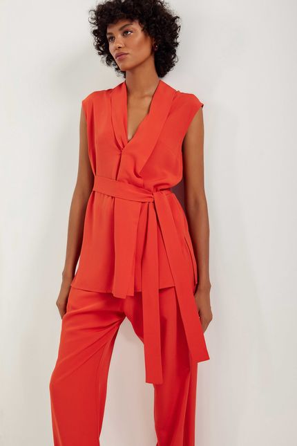 Blusa dobra sem manga vermelho paprica