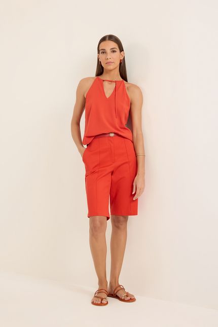 Blusa viscolinho detalhe viés vermelho paprica