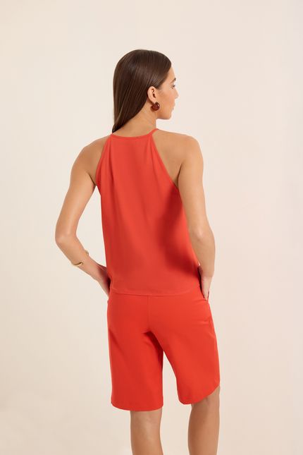 Blusa viscolinho detalhe viés vermelho paprica