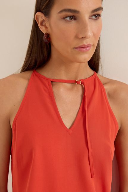 Blusa viscolinho detalhe viés vermelho paprica