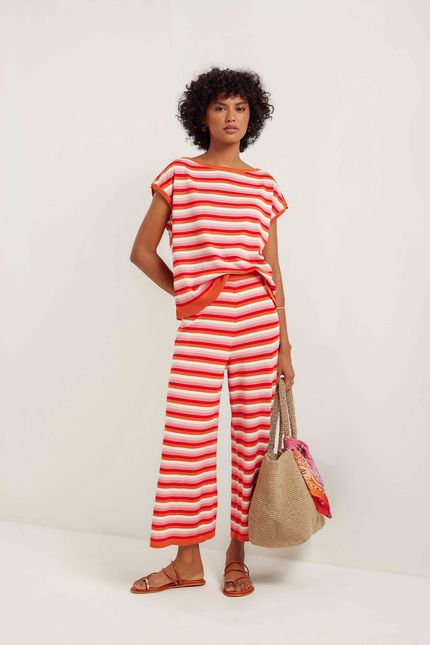 Blusa tricot listrado multi laranja suco