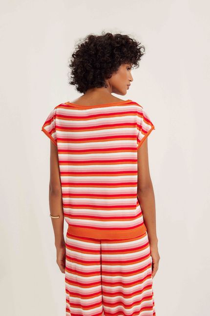 Blusa tricot listrado multi laranja suco