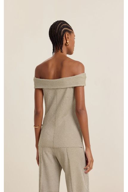 Blusa mini listra ombro verde mata com off white
