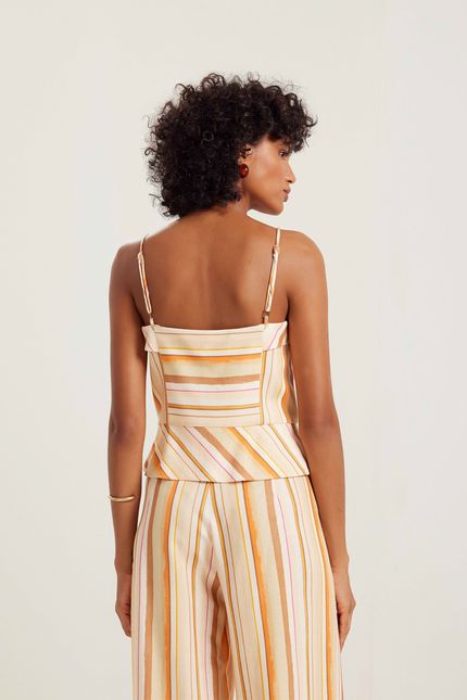 Blusa cropped listra verão listra verao bege areia