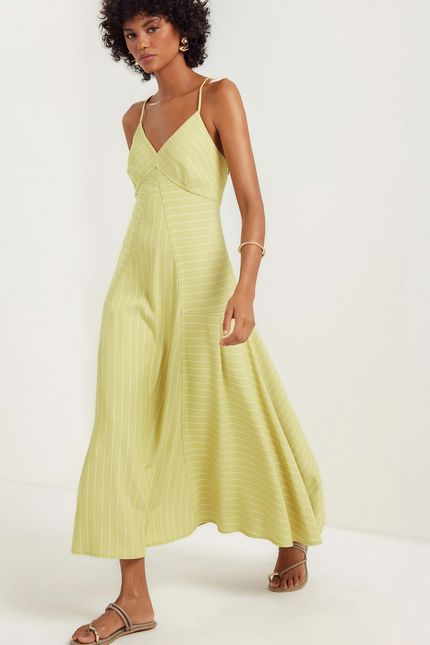 Vestido alça listras copacabana verde cana