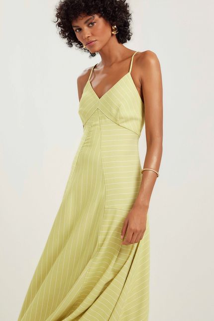 Vestido alça listras copacabana verde cana