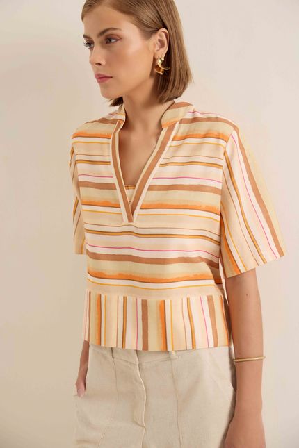 Camisa listra verão listra verao bege areia