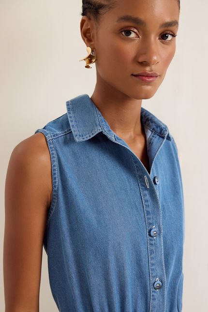Vestido jeans longo camadas jeans