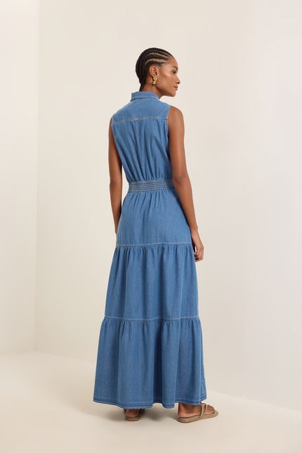 Vestido jeans longo camadas jeans